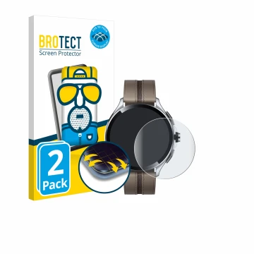 Vorderseite einer Produktverpackung mit dem Markenlogo BROTECT. Daneben ist das Gerät Xiaomi Watch 2 Pro mit dem zugehörigen D