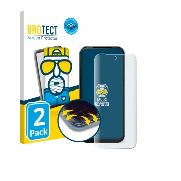 Vorderseite einer Produktverpackung mit dem Markenlogo BROTECT. Daneben ist das Gerät Fairphone 5 mit dem zugehörigen Displays