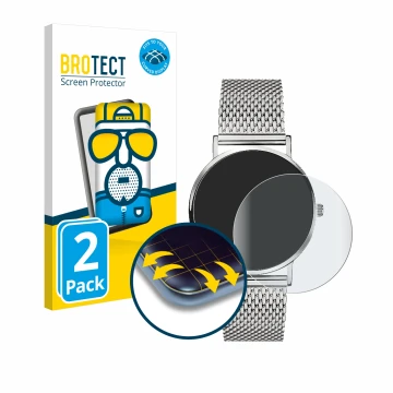 Vorderseite einer Produktverpackung mit dem Markenlogo BROTECT. Daneben ist das Gerät Liebeskind New Case Mesh (34 mm) mit dem
