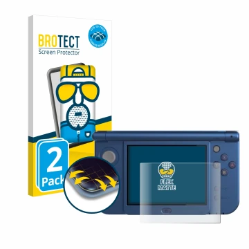 Vorderseite einer Produktverpackung mit dem Markenlogo BROTECT. Daneben ist das Gerät Nintendo New 3DS XL (Unteres Display) mi
