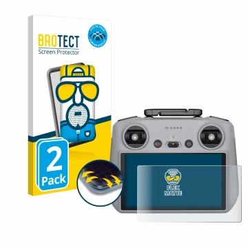 Vorderseite einer Produktverpackung mit dem Markenlogo BROTECT. Daneben ist das Gerät DJI RC 2 mit dem zugehörigen Displayschu