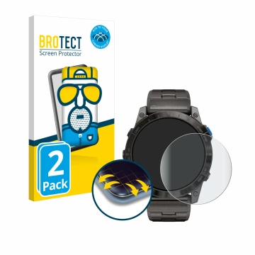 Vorderseite einer Produktverpackung mit dem Markenlogo BROTECT. Daneben ist das Gerät Garmin D2 Mach1 Pro mit dem zugehörigen 