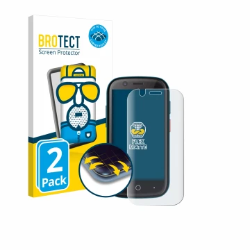 Vorderseite einer Produktverpackung mit dem Markenlogo BROTECT. Daneben ist das Gerät Unihertz Jelly 2E mit dem zugehörigen Di