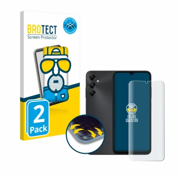 Vorderseite einer Produktverpackung mit dem Markenlogo BROTECT. Daneben ist das Gerät Samsung Galaxy A05s mit dem zugehörigen 