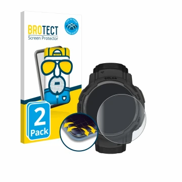 Vorderseite einer Produktverpackung mit dem Markenlogo BROTECT. Daneben ist das Gerät Garmin Instinct Crossover AMOLED mit dem