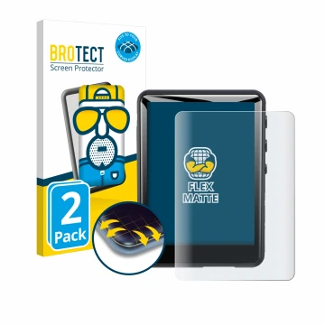Vorderseite einer Produktverpackung mit dem Markenlogo BROTECT. Daneben ist das Gerät Zaqe MP3 Player M4 2.4