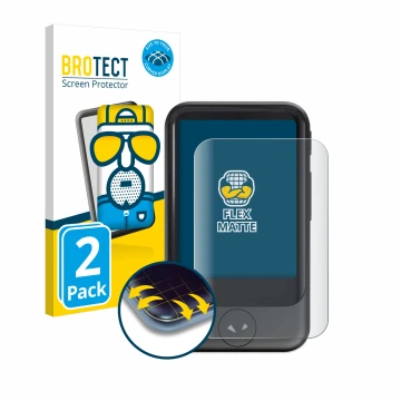 Vorderseite einer Produktverpackung mit dem Markenlogo BROTECT. Daneben ist das Gerät Pocketalk S mit dem zugehörigen Displays