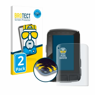 Vorderseite einer Produktverpackung mit dem Markenlogo BROTECT. Daneben ist das Gerät Wahoo Elemnt Roam V2 GPS mit dem zugehör