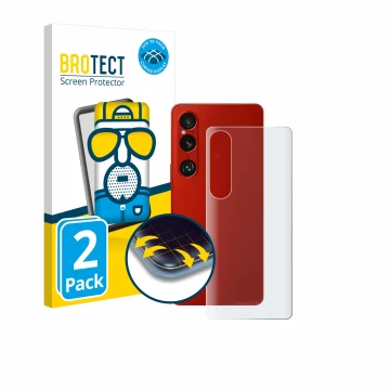 Vorderseite einer Produktverpackung mit dem Markenlogo BROTECT. Daneben ist das Gerät Sony Xperia 1 VI (Rückseite) mit dem zug