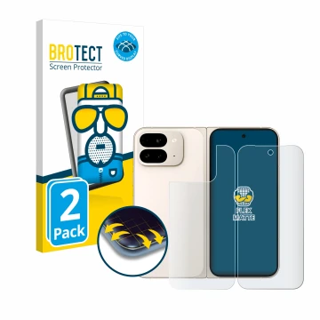 Vorderseite einer Produktverpackung mit dem Markenlogo BROTECT. Daneben ist das Gerät Google Pixel 9 Pro Fold (Display+Rücksei