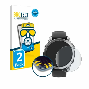 Vorderseite einer Produktverpackung mit dem Markenlogo BROTECT. Daneben ist das Gerät Garmin Fenix E mit dem zugehörigen Displ