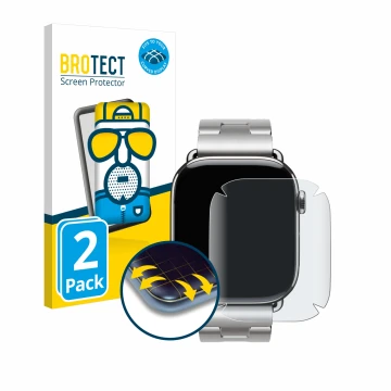 Vorderseite einer Produktverpackung mit dem Markenlogo BROTECT. Daneben ist das Gerät Apple Watch Hermès Series 10 (42 mm) mit