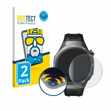 Vorderseite einer Produktverpackung mit dem Markenlogo BROTECT. Daneben ist das Gerät Huawei Watch GT 5 Pro (46 mm) mit dem zu