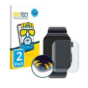 Vorderseite einer Produktverpackung mit dem Markenlogo BROTECT. Daneben ist das Gerät Douself Smartwatch 1.85