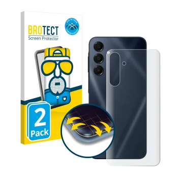 Vorderseite einer Produktverpackung mit dem Markenlogo BROTECT. Daneben ist das Gerät Samsung Galaxy A16 5G (Rückseite) mit de
