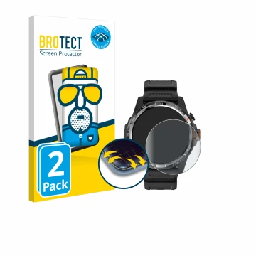 Vorderseite einer Produktverpackung mit dem Markenlogo BROTECT. Daneben ist das Gerät Mobvoi Ticwatch Atlas mit dem zugehörige