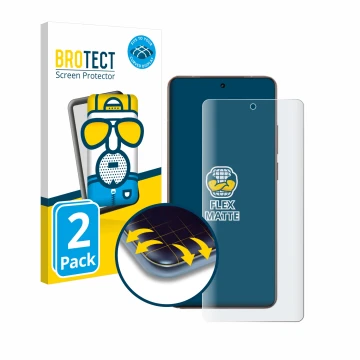 Vorderseite einer Produktverpackung mit dem Markenlogo BROTECT. Daneben ist das Gerät realme GT 7 Pro mit dem zugehörigen Disp