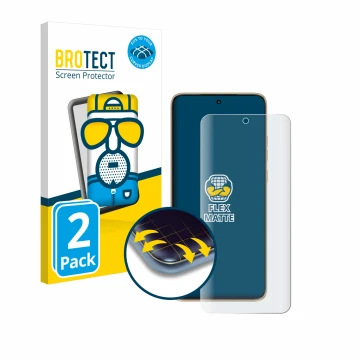 Vorderseite einer Produktverpackung mit dem Markenlogo BROTECT. Daneben ist das Gerät Motorola Edge 50 Neo mit dem zugehörigen