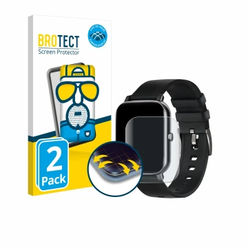 Vorderseite einer Produktverpackung mit dem Markenlogo BROTECT. Daneben ist das Gerät Ibettertec Smartwatch 1.69
