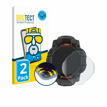 Vorderseite einer Produktverpackung mit dem Markenlogo BROTECT. Daneben ist das Gerät Garmin Instinct 3 Solar (45 mm) mit dem 