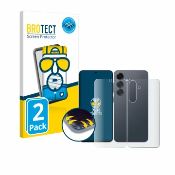 Vorderseite einer Produktverpackung mit dem Markenlogo BROTECT. Daneben ist das Gerät Samsung Galaxy S25 Plus (Display+Rücksei