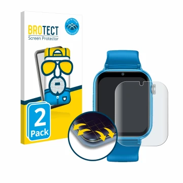 Vorderseite einer Produktverpackung mit dem Markenlogo BROTECT. Daneben ist das Gerät Maxcom FW59 Kiddo 4G mit dem zugehörigen