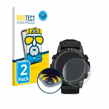 Vorderseite einer Produktverpackung mit dem Markenlogo BROTECT. Daneben ist das Gerät Garmin Descent G2 mit dem zugehörigen Di