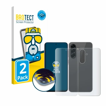 Vorderseite einer Produktverpackung mit dem Markenlogo BROTECT. Daneben ist das Gerät Samsung Galaxy A56 5G (Display+Rückseite