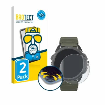 Vorderseite einer Produktverpackung mit dem Markenlogo BROTECT. Daneben ist das Gerät Hammer Watch 2 Military Edition mit dem 