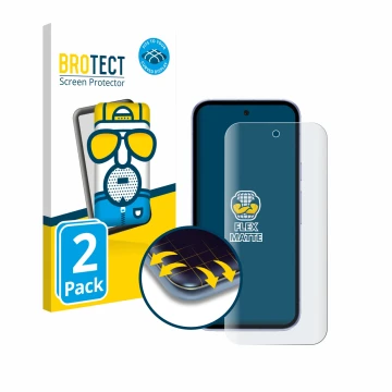 Vorderseite einer Produktverpackung mit dem Markenlogo BROTECT. Daneben ist das Gerät Google Pixel 9a mit dem zugehörigen Disp