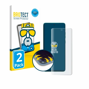 Vorderseite einer Produktverpackung mit dem Markenlogo BROTECT. Daneben ist das Gerät Motorola Edge 60 mit dem zugehörigen Dis