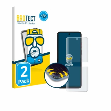 Vorderseite einer Produktverpackung mit dem Markenlogo BROTECT. Daneben ist das Gerät Motorola Razr 60 Ultra mit dem zugehörig