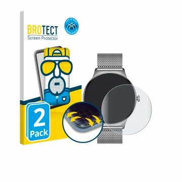 Vorderseite einer Produktverpackung mit dem Markenlogo BROTECT. Daneben ist das Gerät Pireware Slim Smartwatch mit dem zugehör