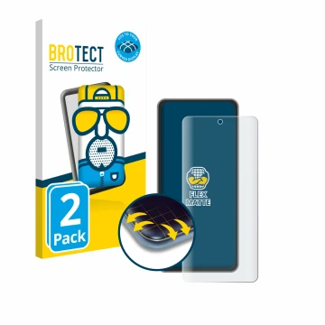 Vorderseite einer Produktverpackung mit dem Markenlogo BROTECT. Daneben ist das Gerät realme GT 7T mit dem zugehörigen Display