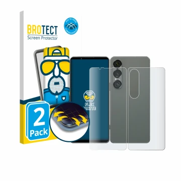 Vorderseite einer Produktverpackung mit dem Markenlogo BROTECT. Daneben ist das Gerät Sony Xperia 1 VII (Display+Rückseite) mi