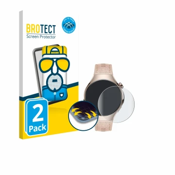 Vorderseite einer Produktverpackung mit dem Markenlogo BROTECT. Daneben ist das Gerät Huawei Watch 5 (42 mm) mit dem zugehörig