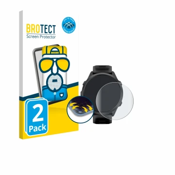 Vorderseite einer Produktverpackung mit dem Markenlogo BROTECT. Daneben ist das Gerät Garmin Forerunner 570 (47 mm) mit dem zu