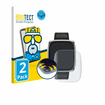 Vorderseite einer Produktverpackung mit dem Markenlogo BROTECT. Daneben ist das Gerät Amazfit Active 2 (rechteckig) mit dem zu