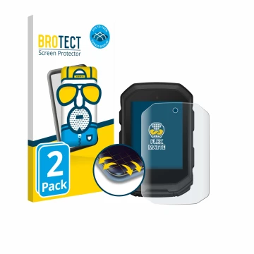 Vorderseite einer Produktverpackung mit dem Markenlogo BROTECT. Daneben ist das Gerät Garmin Edge MTB mit dem zugehörigen Disp