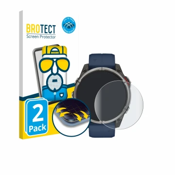 Vorderseite einer Produktverpackung mit dem Markenlogo BROTECT. Daneben ist das Gerät Garmin quatix 8 (47 mm) mit dem zugehöri
