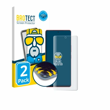 Vorderseite einer Produktverpackung mit dem Markenlogo BROTECT. Daneben ist das Gerät Infinix Note 50s mit dem zugehörigen Dis