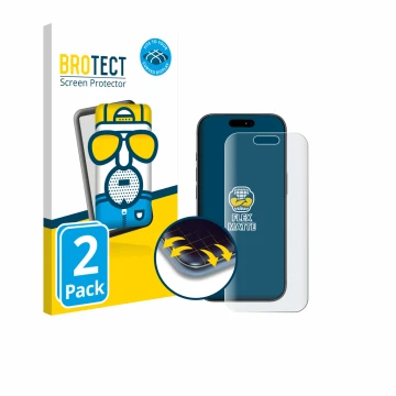 Vorderseite einer Produktverpackung mit dem Markenlogo BROTECT. Daneben ist das Gerät Apple iPhone 17 Pro mit dem zugehörigen 