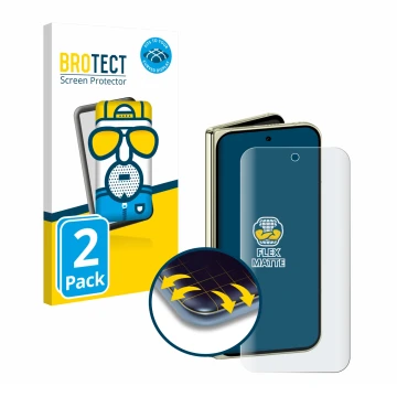Vorderseite einer Produktverpackung mit dem Markenlogo BROTECT. Daneben ist das Gerät Google Pixel 10 Pro Fold mit dem zugehör