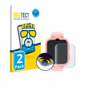 Vorderseite einer Produktverpackung mit dem Markenlogo BROTECT. Daneben ist das Gerät Blackview Z30 Kids Smartwatch mit dem zu