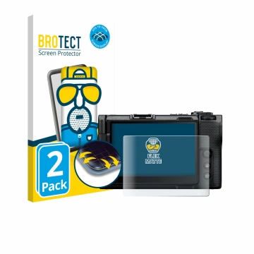 Vorderseite einer Produktverpackung mit dem Markenlogo BROTECT. Daneben ist das Gerät Nikon ZR mit dem zugehörigen Displayschu