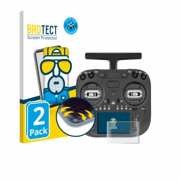 Vorderseite einer Produktverpackung mit dem Markenlogo BROTECT. Daneben ist das Gerät Radiomaster TX15 Max mit dem zugehörigen