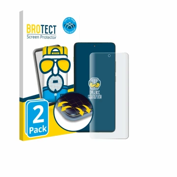 Vorderseite einer Produktverpackung mit dem Markenlogo BROTECT. Daneben ist das Gerät Motorola Edge 70 mit dem zugehörigen Dis