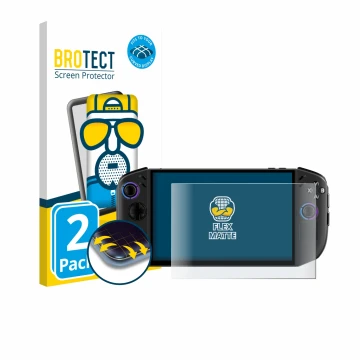 Vorderseite einer Produktverpackung mit dem Markenlogo BROTECT. Daneben ist das Gerät Lenovo Legion Go Gen 2 mit dem zugehörig