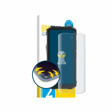 Vorderseite einer Produktverpackung mit dem Markenlogo BROTECT. Daneben ist das Gerät Cubot King Kong Mini 4 mit dem zugehörig