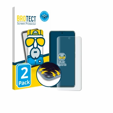 Vorderseite einer Produktverpackung mit dem Markenlogo BROTECT. Daneben ist das Gerät Xiaomi Redmi Note 14 Pro 5G mit dem zuge